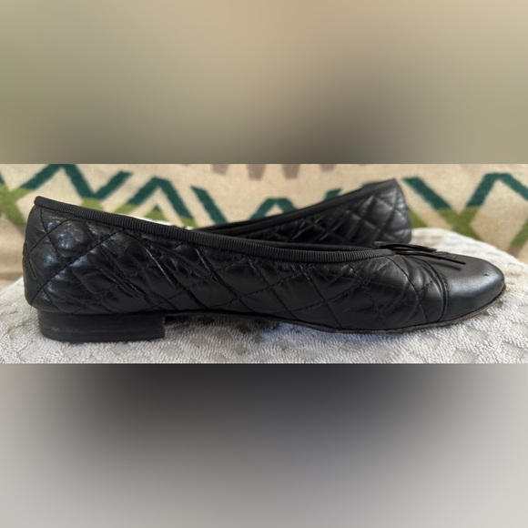 Chanel Quilted Black Leather CC Cap Toe Bow Ballet Flats Size 40 US 10 *READ* - Picture 10 of 16